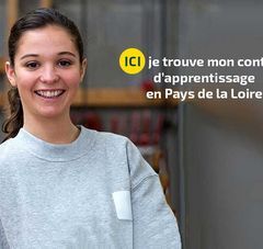 fille en apprentissage avec phrase : "ici je trouve mon contrat d'apprentissage en Pays de la Loire"